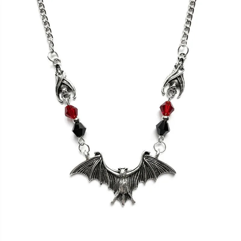 Punk Crystal Bead Chain Gothic Necklace for Woman Animal Horror Black Bat Punk Jewelry Gift Witch Choker Halloween Gift